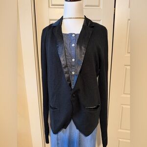 Topman Black Sweater Blazer with Satin Lapel, tuxedo look sz L